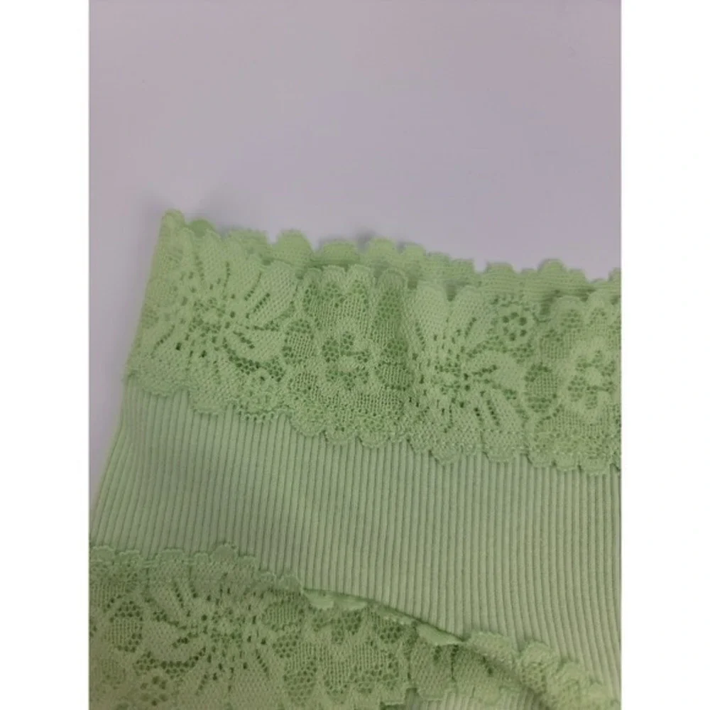 PINK Victoria's Secret Ribbed Lace Trim Cheeky Panty Mint Green XS NEW